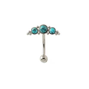 Deva I floating navel piercing bar with Turquoise, surgical steel belly bar piercing ring 1.6mm/14g,crescent belly button piercing with gems