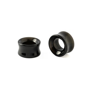 Black Onyx tunnels, double flare stone gauges 8mm/0g - 25mm/1&quot; organic natural tunnels and plugs, stretched ear jewelry, PRICE PER SINGLE