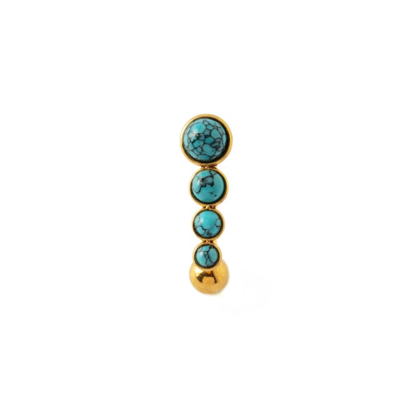 Newton golden navel piercing with Turquoise, surgical steel belly bar 1.6mm/14g boho belly button ring with gemstone, belly piercing jewelry