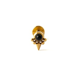 Elvira Golden Labret with Onyx, 1.2mm/16g surgical steel internally threaded screw on earring, tragus, cartilage, medusa flat back earring