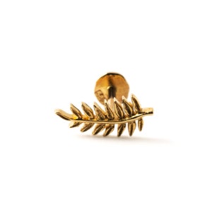 14k Gold Leaf Labret Stud, internally threaded screw on back earring 1.2mm (16g), 8mm, flat back earring for helix, conch, cartilage stud