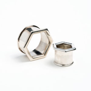 Silver hexagon ear tunnels, stretched ears plug tunnels gauges 4mm(6g)- 25mm(1’’) geometric plugs & tunnels, gauge Jewelry, PRICE PER SINGLE