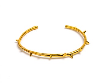 Goldener gothic stacheliger Dorn Armreif Manschettenarmband zart und kantig, unisex Schmuck für Männer und Frauen