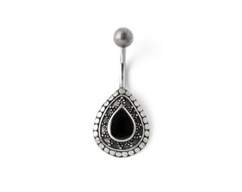 316L Surgical Steel & Brass Lotus Flower with Black Onyx Stone Belly Ring 316L Surgical Steel & Brass Lotus Flower with Black Onyx Stone Belly Ring
