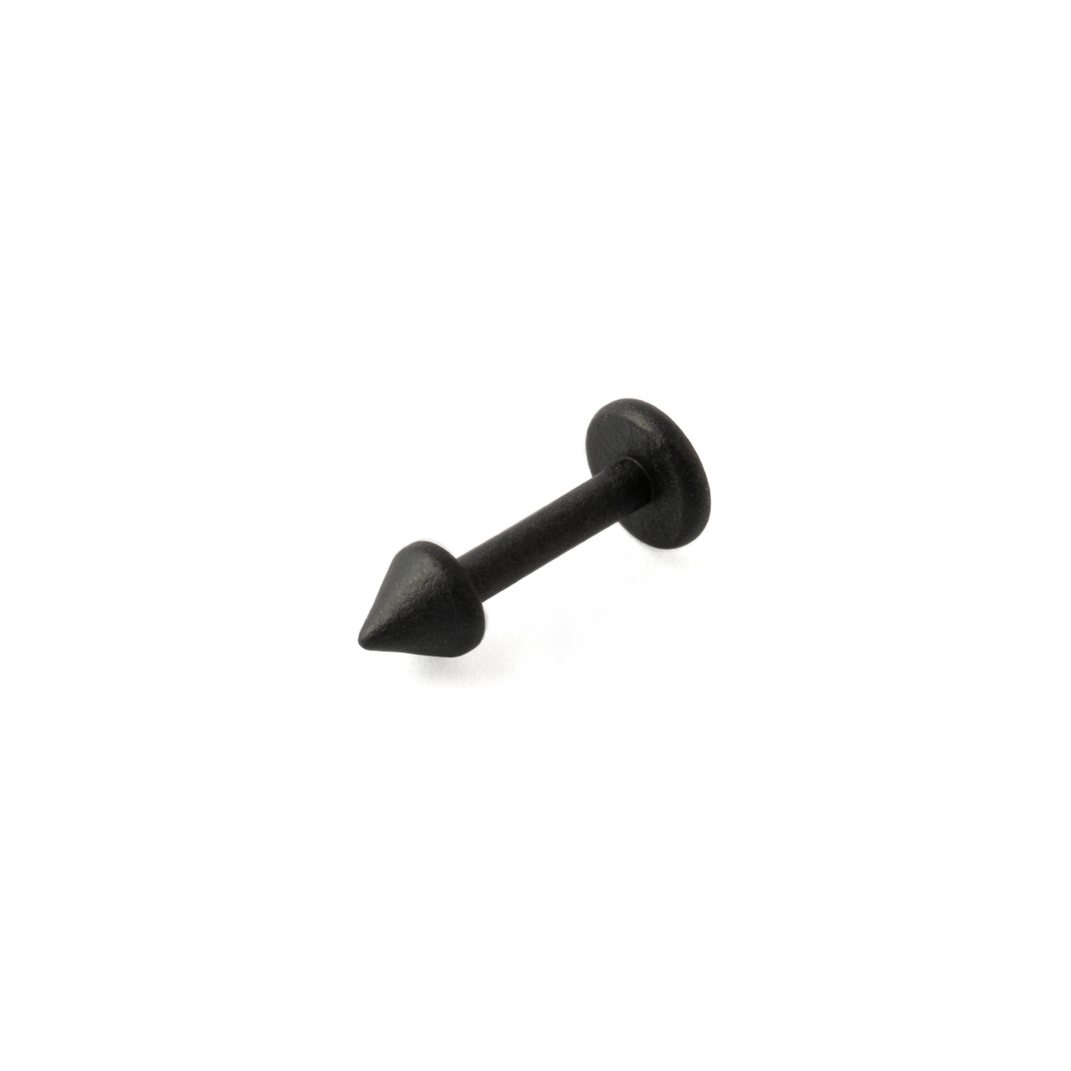 Black Spike Labret, surgical steel internally threaded flat back piercing 1.2mm (16g) lengths 6mm, 8mm, Minimal black screw back earring