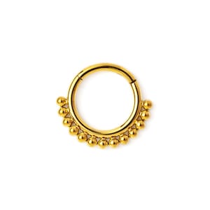 Gold Liya clicker septum ring, Surgical steel hinged segment piercing ring 1.2mm (16g) tragus, helix, cartilage, rook, daith clicker hoop