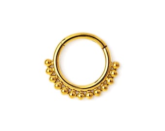 Gold Liya clicker septum ring, Surgical steel hinged segment piercing ring 1.2mm (16g) tragus, helix, cartilage, rook, daith clicker hoop