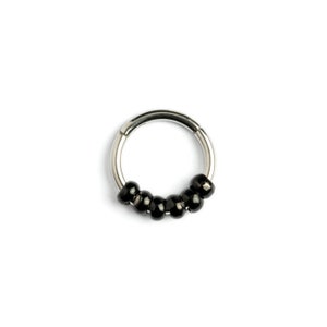 Scharnierende segmentring met zwarte kralen, chirurgisch stalen klikker 1,2 mm (16 g) geschikt als septumring, tragus, kraakbeen, helix, neusring