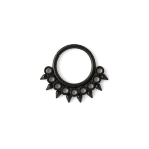 Triton black septum clicker ring, surgical steel hinged segment piercing ring 1.2mm/16g, 6mm, 8mm, 10mm, alternative goth septum jewellery