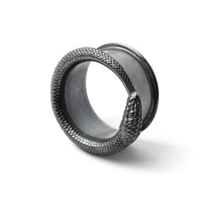 Ouroboros Black Silver Ear Tunnel, snake plug tunnels gauges 8mm/0g- 22mm/7/8” stretched ears plug earrings, gauge jewelry, PRICE PER SINGLE
