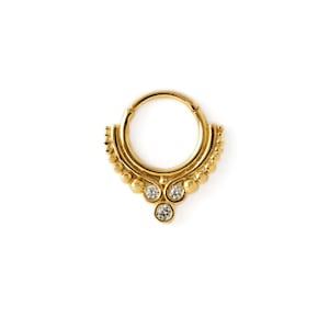 14K Gold Maharani Septum Clicker, gold hinged segment ring CZ septum ring 1.2mm/16g for helix, daith, rook, piercing ring, septum jewelry