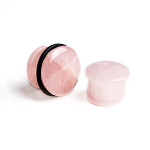 Rose Quartz plugs, single flare stone plugs 4mm (6g)-16mm (5/8&quot;) organic natural plugs and tunnels, stretched ear jewelry, PRICE PER SINGLE