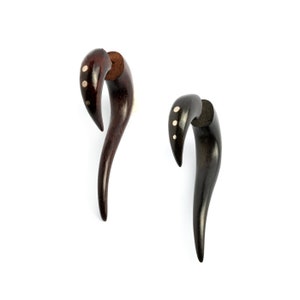 Maui wood earrings with silver dots, wood fake gauge earrings, tribal fake gauges, natural earrings, fake gauge jewelry PRICE PER SINGLE