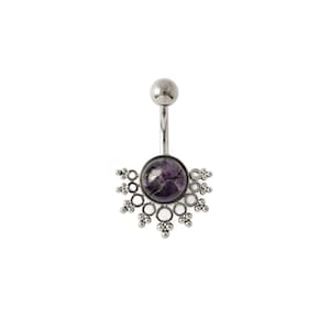 Tarita Amethyst Belly Bar, 316L surgical steel belly button ring, belly piercing 1.6mm (14g), boho tribal body piercing jewelery