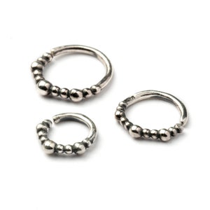 Shalini Silver septum ring, teardrop tribal piercing ring 1mm/18g, 6mm, 8mm, 10mm tragus, helix, cartilage, daith, nose ring septum jewelry