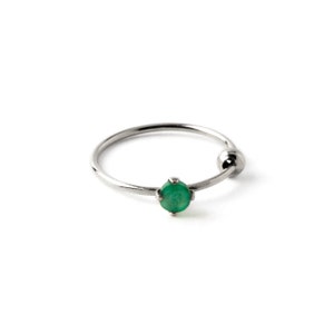 Anello per il naso in argento con smeraldo, anello piercing minimalista 0,8 mm/22 g, 8 mm, 10 mm, delicato anello per il naso con pietra preziosa, anelli per il naso e borchie