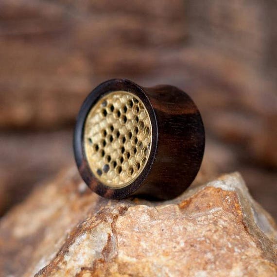 Items similar to Wooden Ear Plug, Ear plugs, Brass Wooden