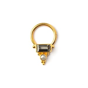 Jaya 18k Gold septum ring with Turmaline and Diamond, 1.2mm/16g gemstone piercing ring, custom handmade septum jewelry
