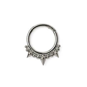 Spiky septum clicker ring surgical steel hinged segment piercing ring 1.2mm/16g, 6mm, 8mm, 10mm tragus, helix, cartilage, daith clicker hoop