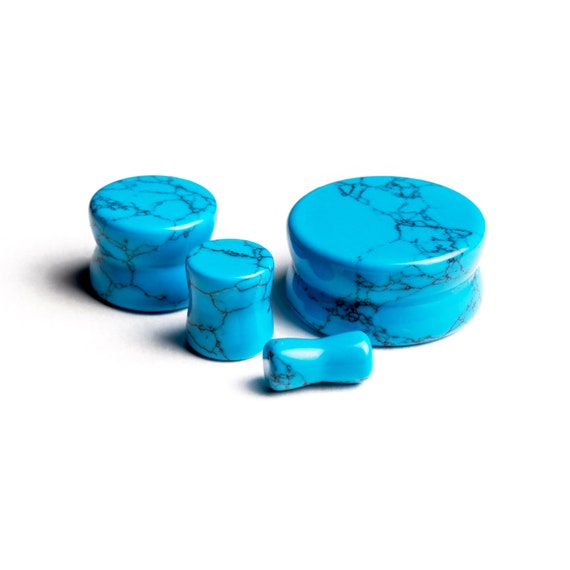Turquoise Plugs Double Flare Stone Plugs Ear Gauges Sizes 6g 1