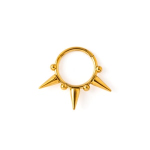 Golden Spikes septum clickerring, chirurgisch stalen scharnierende segment piercing ring 1,2 mm/16 g, 8 mm, 10 mm, alternatieve piercingsieraden