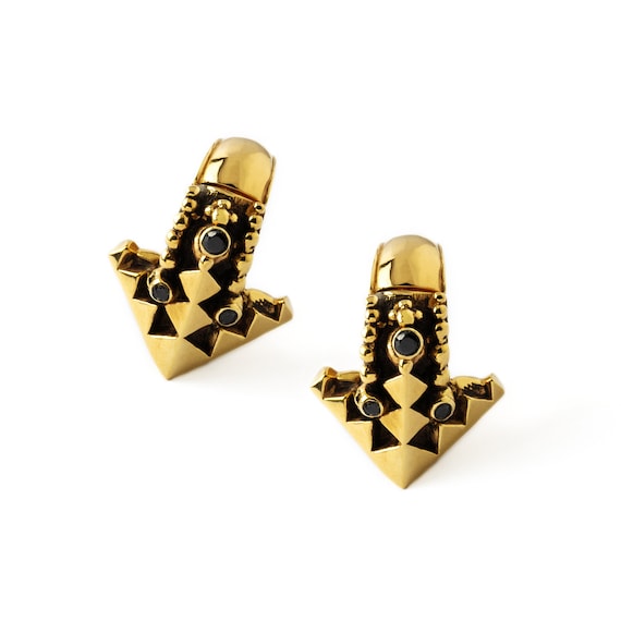 Karnataka Hoop Weights With Black Spinel, Stretched Ears Tribal