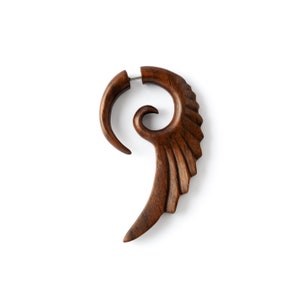 Cockatoo wing wood fake gauge earrings, natural organic faux gauges large wood earrings, boho tribal fake gauge jewelry PRICE PER SINGLE