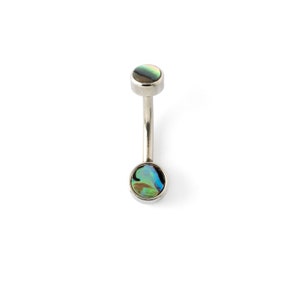 Surgical steel navel ring with Abalone shell belly bar size 1.6mm, 14g minimalist belly button ring, boho tribal body piercing jewelry