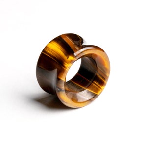 Tiger Eye ear tunnels, double flare stone gauges 6mm/2g-22mm/7/8” organic natural ear plug tunnels, stretched ear jewelry, PRICE PER SINGLE