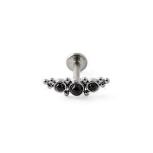 Deva labret with Black Onyx, 1.2mm/16g surgical steel internally threaded flat back cartilage earring with gemstone, conch, helix earring