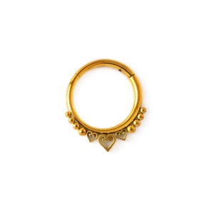 Neptune golden septum clicker, surgical steel piercing ring 1.2mm/16g, 6mm, 8mm, 10mm hinged segment clicker ring, tragus, helix, cartilage