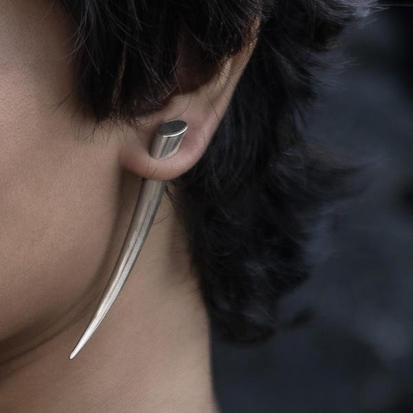 Camden Silver spike earrings, silver fake gauge earrings, taper faux gauges, unisex punk alternative earrings, fake gauge jewelry