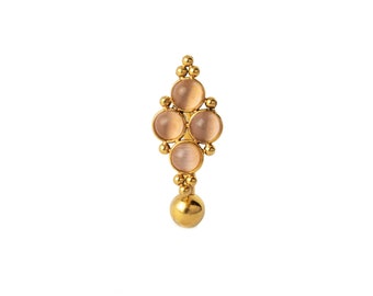Quatro Rose Cat Eye floating navel piercing, gold surgical steel belly bar 1.6mm/14g, belly button ring with gems, belly piercing jewellery