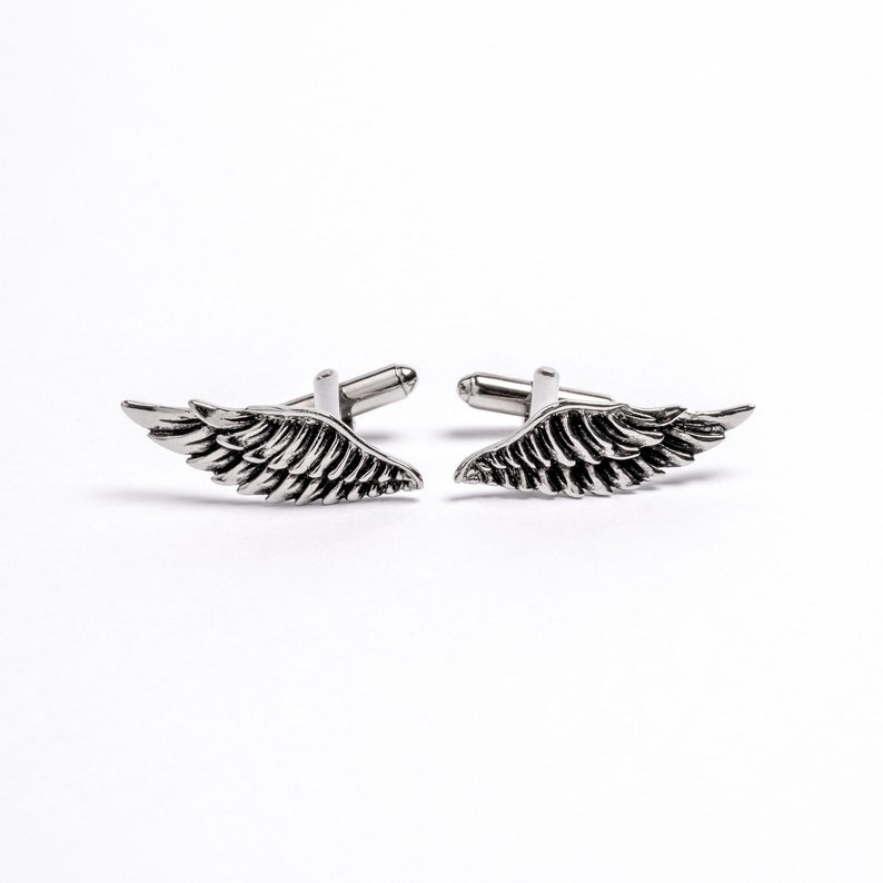 Gothic wings cufflink, hand made unique design, edgy dark jewellery for men image 1