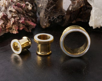 Tunnel auriculaire avec nacre, bouchons d'oreilles étirés, diamètres de boucles d'oreilles 4 mm (6 g) - 25 mm (1"), bouchons bohèmes et tunnels