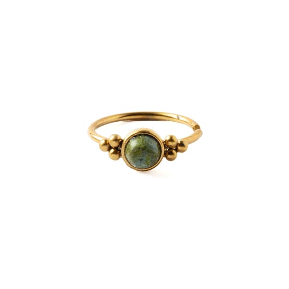Siti Golden Nose Ring with African Jade, Green Jade, Amethyst, Rose Quartz, unique nose ring hoop, surgical steel seamless ring