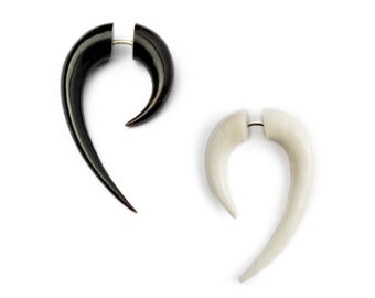 Boucles d&#39;oreilles Matau faux calibres, faux calibres coniques en os et corne, boucles d&#39;oreilles naturelles biologiques, bijoux tribaux alternatifs faux calibres