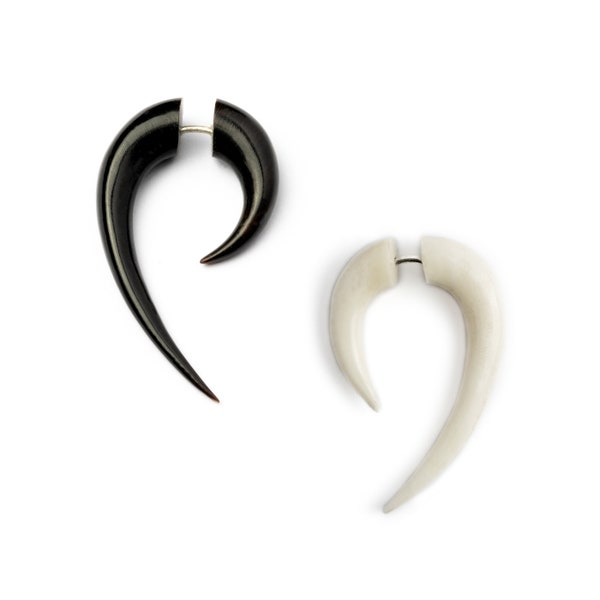 Matau fake gauge earrings, bone & horn taper fake gauges, organic sustainable natural earrings, alternative tribal gauges fake gauge jewelry