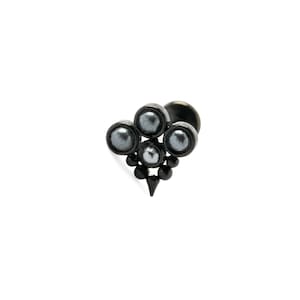 Clou labret noir Brenna avec perles noires 1,2 mm/16 g acier chirurgical vis à filetage interne sur boucle d'oreille, cartilage, boucle d'oreille à dos plat de conque