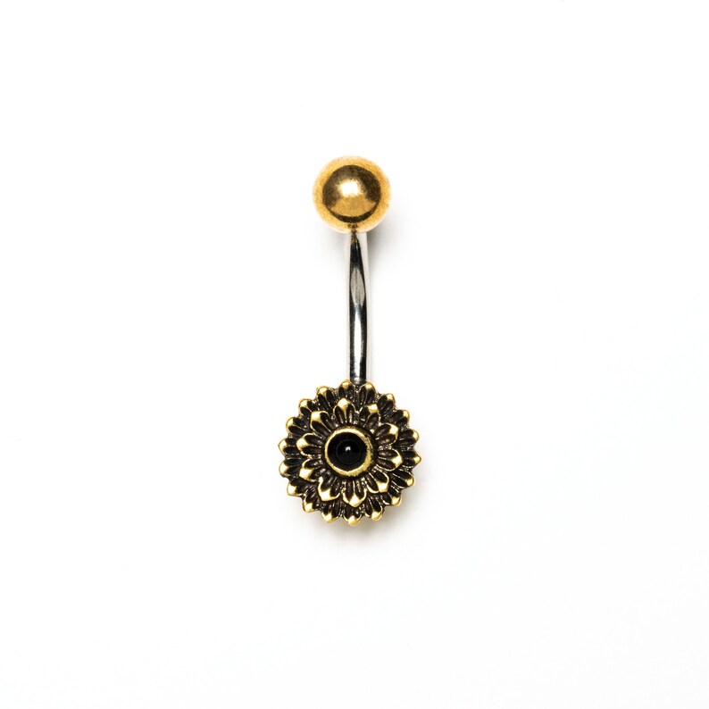 Belly Piercing Navel Jewellery Barbell Belly Flower Belly Button Ring Belly Piercing Jewellery Belly Ring Belly Bar Navel Bar Onyx