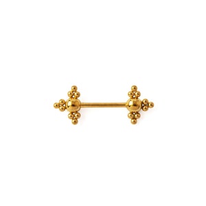 Zohar Golden Nipple Bar, gold surgical steel piercing bar 1.6mm (14g), unique nipple jewellery