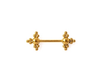 Zohar Golden Nipple Bar, gold surgical steel piercing bar 1.6mm (14g), unique nipple jewellery