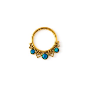 Opal septum clicker, Golden surgical steel piercing ring 1.2mm/16g, 6mm, 8mm, 10mm gemstone hinged segment ring for tragus, helix, cartilage