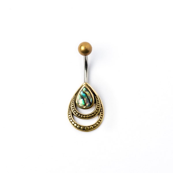 Navelpiercing tara druppel, druppelvormige edelsteen navelpiercing, abalone / parelmoer / zwarte schelp