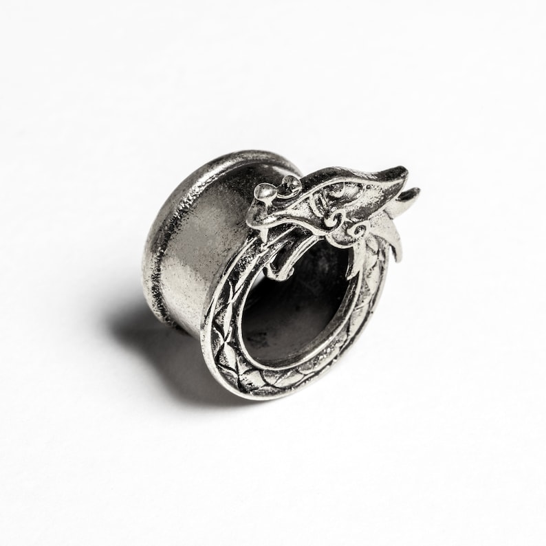 Dragon White Brass Ear Tunnel Gauge Earrings Stretchers Plug Etsy