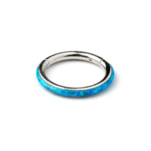 septum clicker ring with blue opal, surgical steel hinged segment ring 1.2mm/16g, 8mm, 10mm piercing ring, tragus, helix, cartilage, rook