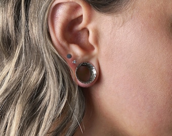 Hammered 925 Silver ear tunnel, gauge earrings for stretched ears, plug gauges 6mm (2g)-28mm (1.10”), Tribal plugs and tunnels gauge jewelry