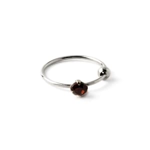 Silver nose ring with Garnet, minimalistic piercing ring 0.8mm/22g, 8mm, 10mm, dainty gemstone nose ring hoop, nose rings and studs