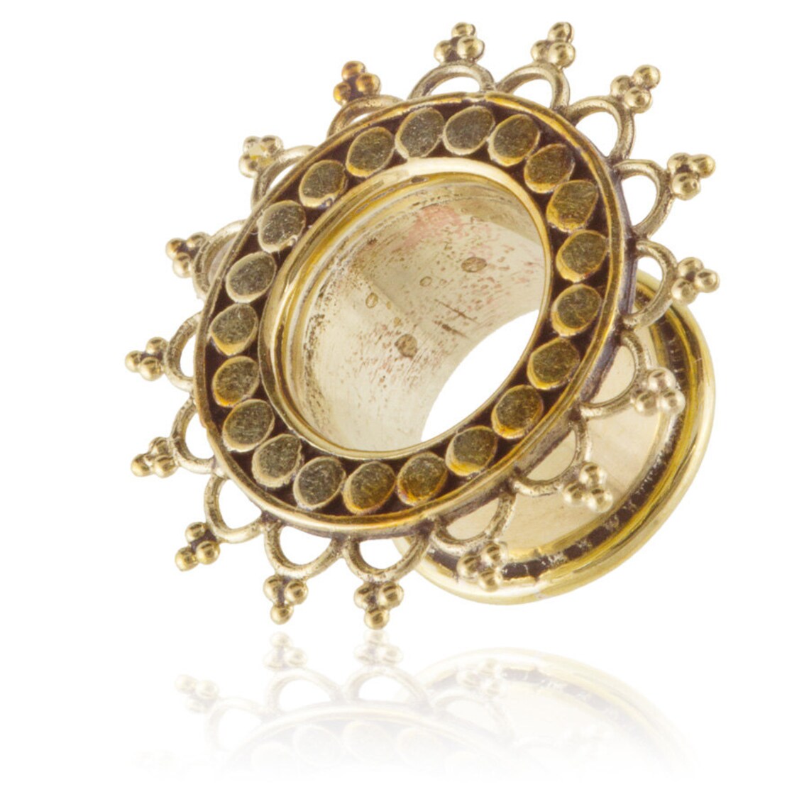 Brass Lotus Ear Tunnel Lotus Gauge Earrings Ethnic Brass Ear Etsy