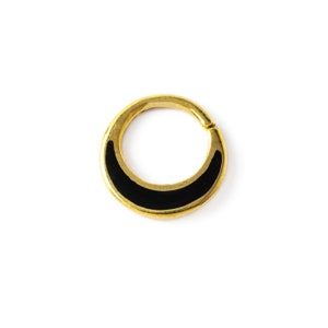 Septum ring with black shell, antique gold colour boho tribal piercing ring 18g, fit for tragus, daith, cartilage, helix, septum jewelry